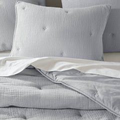 3-Piece King Cotton Gauze Embroidered Quilt Set,Blue