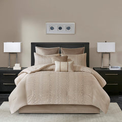 8 Piece Embroidered Comforter Set Natural King