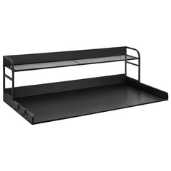 Washer Dryer Countertop with Shelf, 27.55" Depth x 54" Width Laundry Wood Top Cover with Anti-slip Strips, over Washer and Dryer Wood Countertop with Edge Rails, Black