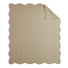Oversized Quilted Throw with Scalloped Edges Khaki 60x72"