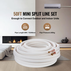 50FT Mini Split Line Set, 1/4" & 1/2" O.D Copper Pipes Tubing and Triple-Layer Insulation, for Mini Split Air Conditioning Refrigerant or Heating Pump Equipment & HVAC with Wrapping Strips.