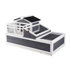 Tortoise Habitat Wooden Tortoise House Indoor/Outdoor 3-Room 44x25.6x24in