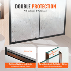 Semi-frameless Shower Door 57.7-59 x 70 in Tempered Glass 1/4 in Matte Black