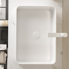 20'' Bathroom Sink, Rectangular Striped Vessel Ceramic Basin without Faucet, NO Cabinet, White