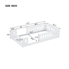Wood Twin Size Platform Bed with Guardrail, White