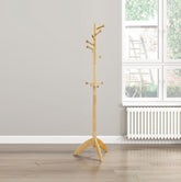 Natural Finish Coat Rack Solid Wood, 11 Hooks Coat Hanger Stand Entryway Home Furniture 1pc