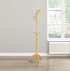 Natural Finish Coat Rack Solid Wood, 11 Hooks Coat Hanger Stand Entryway Home Furniture 1pc