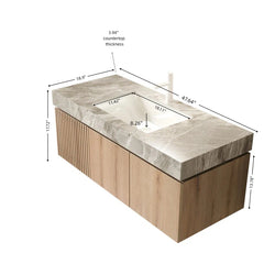 MURI 48" Bathroom Vanity&Sink, Floating Plywood Storage Cabinet with Drawer&Doors, Light Gray Sintered StoneTop&Ceramic Basin with 1 Pre-drilled Faucet Hole, Pre-assembled, White Oak Woodgrain Color