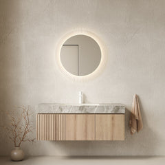 MURI 48" Bathroom Vanity&Sink, Floating Plywood Storage Cabinet with Drawer&Doors, Light Gray Sintered StoneTop&Ceramic Basin with 1 Pre-drilled Faucet Hole, Pre-assembled, White Oak Woodgrain Color