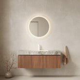 MURI 48" Bathroom Vanity&Sink, Floating Plywood Storage Cabinet with Drawer&Doors, Light Gray Sintered Stone Top&Ceramic Basin with 1 Pre-drilled Faucet Hole, Pre-assembled, Brown Oak Woodgrain Color