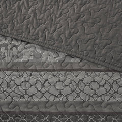 5-Piece King 5 Piece Reversible Jacquard Bedspread Set,Grey