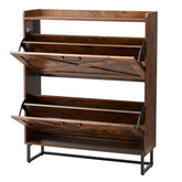 Shoe Cabinet with 2 Flip Drawers, Farmhouse Shoes Storage Cabinet with Metal Legs and Anti-Tipping Device, Freestanding Shoe Organizer Ideal for Entryway, Hallway, Bedroom, Living Room, Brown