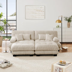Cloud Couch Sleeper Sofa for Living Room, Chenille 2 Seater sofa with 2 Lumbar pillows and 2 throw pillows , Upholstered Wide Arm Sofa with 2 Ottomans,Chenille Light coffee