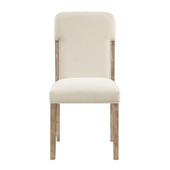 Modern Comfortable Dining Side Chairs Set of 2pc Plush Beige Chenille Upholstered Seat and Back Wooden Furniture