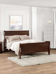 Dark Cherry Sleigh Design 1pc Twin Size Bed Bedroom Furniture Louis Phillipe Bed Bracket Feet Wooden
