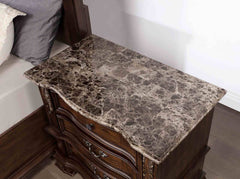 Traditional Style 1pc Nightstand Marble Top Dovetail Drawers Ball Bearing Glide Brown Cherry Finish Bedroom Furniture