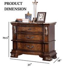 Traditional Style 1pc Nightstand Marble Top Dovetail Drawers Ball Bearing Glide Brown Cherry Finish Bedroom Furniture