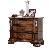 Traditional Style 1pc Nightstand Marble Top Dovetail Drawers Ball Bearing Glide Brown Cherry Finish Bedroom Furniture