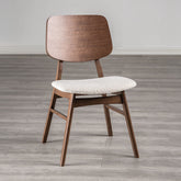 Mid-Century Modern 2pc Side Chair Padded Seat Angled Legs Curved Panel Back Walnut And Beige Finish