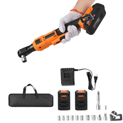 Cordless Ratchet Wrench, 3/8 inch Drive, 230 RPM, up to 88 ft-lbs of Torque, Battery Powered Electric Ratchet Wrench Set with Two 2.0Ah Batteries, Charger, Sockets, Adaptors and Cloth Bag