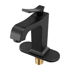 Single Handle Sink Faucet, Matte Black Finish Faucet Kitchen Sink, Kitchen Water Faucets with Push-Button Drain, Suitable for Bathroom, RV, Bar Sink, Public Restroom, Waterfall-Style Spout