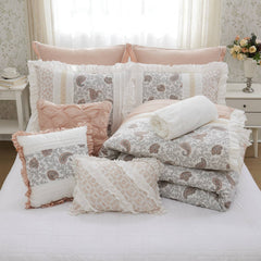 9 Piece Cotton Percale Comforter Set Blush Queen