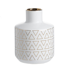 D5.9x7.9" Round White/Gold Vase