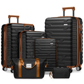 Luggage Sets 6 Piece with Duffel Bags, Hardside Expandable Suitcases with Spinner Wheels TSA Lock, Black