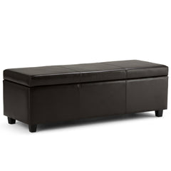 Avalon 48 inch Wide Storage Ottoman Bench in Tanners Brown Vegan Leather