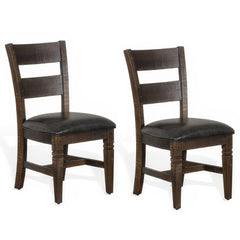 Flint Dining Chair, Set of 2, Ladderback, Dark Gray Fabric and Brown Mahogany
