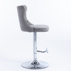 Swivel Velvet Barstools Adjusatble Seat Height from 25-33 Inch, Chrome base Bar Stools with Backs Comfortable Tufted for Home Pub and Kitchen Island,Set of 2, AS1712GY, Gray