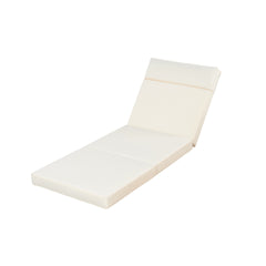 OUTDOOR FURNITURE RECLINING CHAIR CUSHIONS WITH HEADREST, HIGH-DENSITY FOAM CHAIR CUSHION WITH TIES, WEATHER RESISTANT - PATIO RECLINER CHAIRS CUSHIONS FOR LAWN, POOL & BEACH, BEIGE 4-FOLD DESIGN