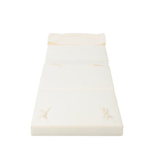 OUTDOOR FURNITURE RECLINING CHAIR CUSHIONS WITH HEADREST, HIGH-DENSITY FOAM CHAIR CUSHION WITH TIES, WEATHER RESISTANT - PATIO RECLINER CHAIRS CUSHIONS FOR LAWN, POOL & BEACH, BEIGE 4-FOLD DESIGN