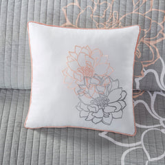 6 Piece Printed Cotton Quilt Set with Throw Pillows Grey/Peach Full/Queen