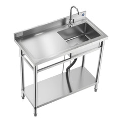 Stainless Steel Utility Sink, Free Standing Single Bowl Commercial Kitchen Sink with Faucet, 39.4 x 19.7 x 37 in, Utility Left Basin with Hot & Cold Water Pipe for Garage, Restaurant, Laundry