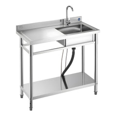 Stainless Steel Utility Sink, Free Standing Single Bowl Commercial Kitchen Sink with Faucet, 39.4 x 19.7 x 37 in, Utility Left Basin with Hot & Cold Water Pipe for Garage, Restaurant, Laundry