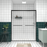 56-60"x74" Aluminum Frame Double Sliding Shower Door,Bypass Bathroom Sliding Door with Premium 1/4" (6mm) Clear Tempered Glass, Black Hardware Sliding Glass Shower Enclosure,Matte Black Finished