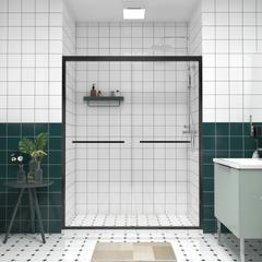 56-60"x74" Aluminum Frame Double Sliding Shower Door,Bypass Bathroom Sliding Door with Premium 1/4" (6mm) Clear Tempered Glass, Black Hardware Sliding Glass Shower Enclosure,Matte Black Finished