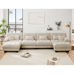 Free Combination Modular Sectional Sofa,U Shaped Couch for Living Room, 4-Seater Comfy Cloud Couch with 2 Ottomans, Chenille Light coffee