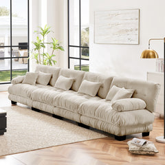 4-Seater Sectional Sofa Modular Deep Seat Sofa Couch , Chenille Sofa Comfy Upholstered Sofa for Living Room, Apartment, Studio, Office,Chenille Light coffee