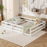 Full Size Floor Bed, Montessori Floor Bed with Fence, Kids Montessori Bed Full Size, Wood Montessori Floor Bed for Kids, Girls, Boys, White.