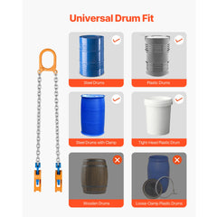 Chain Drum Lifter, G80 Drum Lifting Chain Sling with Thickened Security Hook, 2000LBS Capacity, 1.6ft Long Sturdy Drums Handling Equipment, Carbon Steel Barrel Lifter for Plastic & Metal Drums