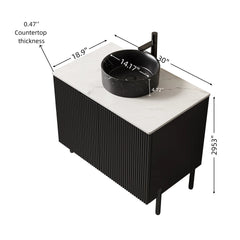 TURIO 30" Bathroom Vanity with Sink, Freestanding Bathroom Storage Cabinet with 2 Doors, Black Round Ceramic Basin with Stone Pattern & Carrara White Sintered Stone Countertop, No Faucet, Black Color