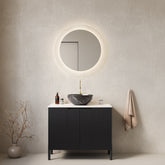 TURIO 30" Bathroom Vanity with Sink, Freestanding Bathroom Storage Cabinet with 2 Doors, Black Bowl Ceramic Basin with Stone Pattern and Carrara White Sintered Stone Countertop, No Faucet, Black Color