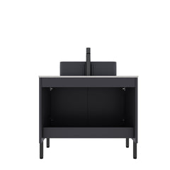 TURIO 30" Bathroom Vanity with Sink, Freestanding Bathroom Storage Cabinet with 2 Doors, Black Ceramic Basin and Carrara White Counter Top, Black Color