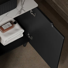TURIO 30" Bathroom Vanity with Sink, Freestanding Bathroom Storage Cabinet with 2 Doors, Black Ceramic Basin and Carrara White Counter Top, Black Color