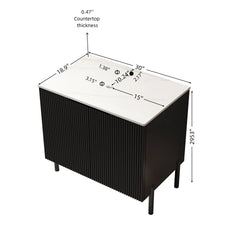 30" TURIO Freestanding Carrara White Sintered Stone Countertop and Black Plywood Cabinet with Two Doors, NO Basin, NO Faucet and Sink Cover