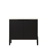 30" TURIO Freestanding Carrara White Sintered Stone Countertop and Black Plywood Cabinet with Two Doors, NO Basin, NO Faucet and Sink Cover