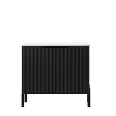 30" TURIO Freestanding Carrara White Sintered Stone Countertop and Black Plywood Cabinet with Two Doors, NO Basin, NO Faucet and Sink Cover