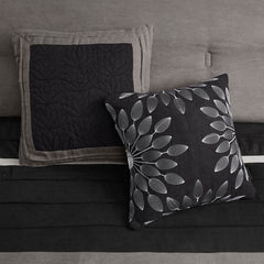 7 PC Pieced Faux Suede Comforter Set Black King
